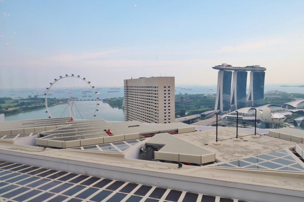 The view from Pan Pacific Hotel's club lounge, with the Singapore Flyer, Ritz-Carlton and Marina Bay Sands in the distance