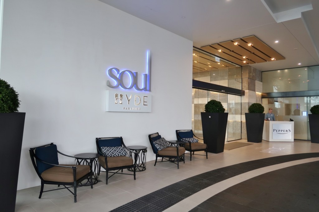 Entrance to Peppers Soul Hotel, which leads up to Hyde Paradiso