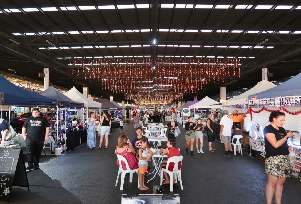Rows of shops at Brisbane Night Market