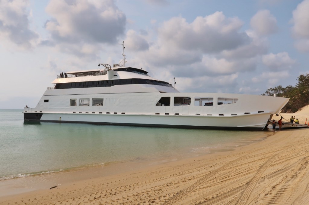 The MiCat Ferry parked at Moreton Island