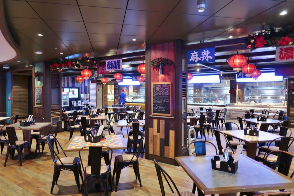 Dining area at Blue Lagoon Cafe on Genting Dream Cruises