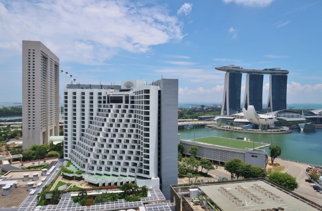 The view from the room of Mandarin Oriental, Ritz-Carlton and Marina Bay Sands at PARKROYAL Collection Marina Bay Hotel