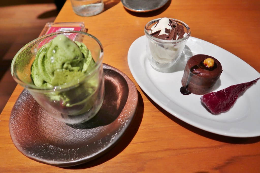 Green tea soft serve and Belgian chocolate fondant from Mezza9 restaurant at Grand Hyatt hotel