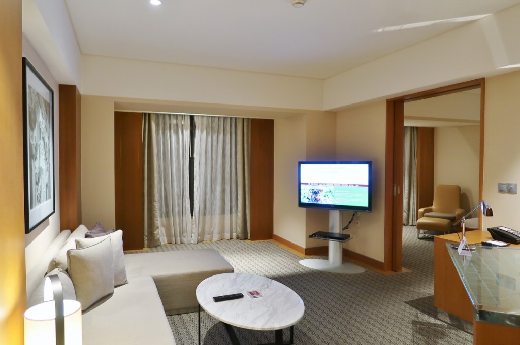 Living area in King Bed Club Access Room at Grand Hyatt hotel