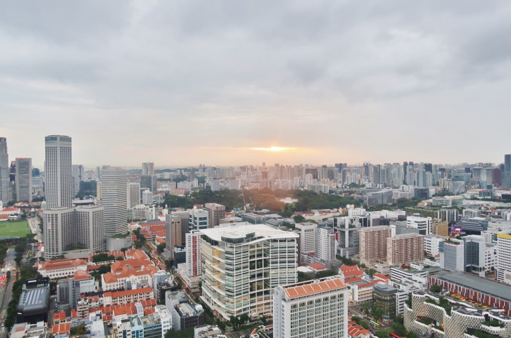The view of the sunset on the horizon from Mr. Stork bar at Andaz Hotel