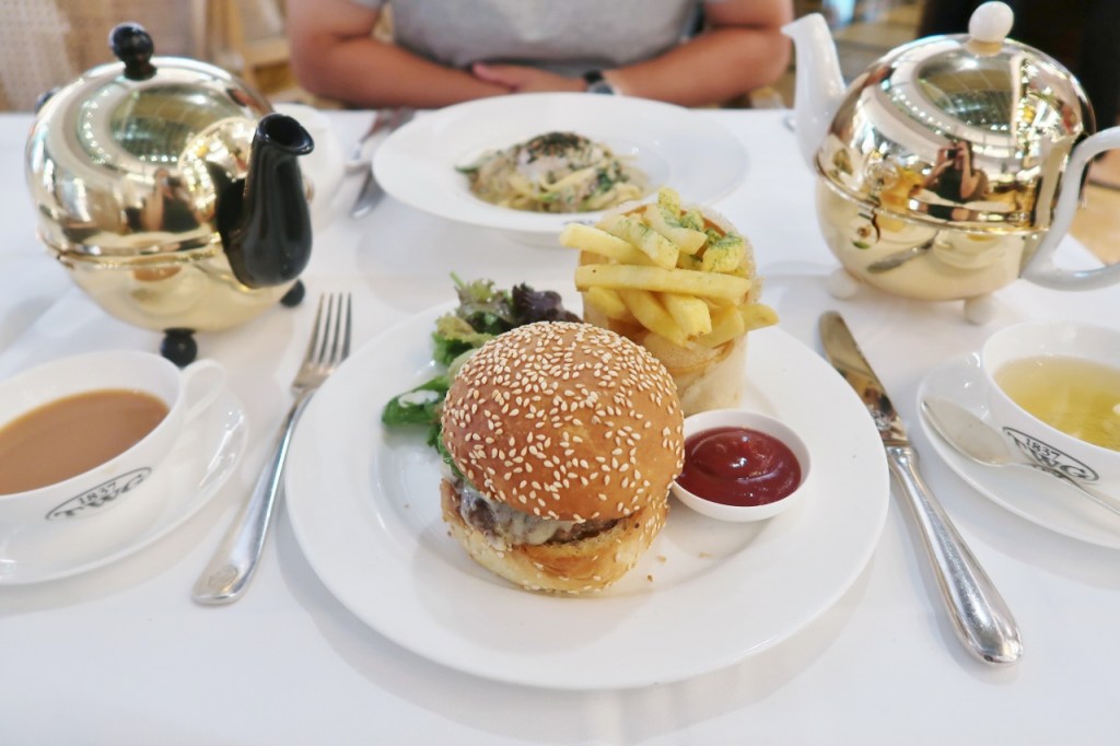 Wagyu burger, Genmaicha mushroom linguine and teas at TWG Tea Garden restaurant