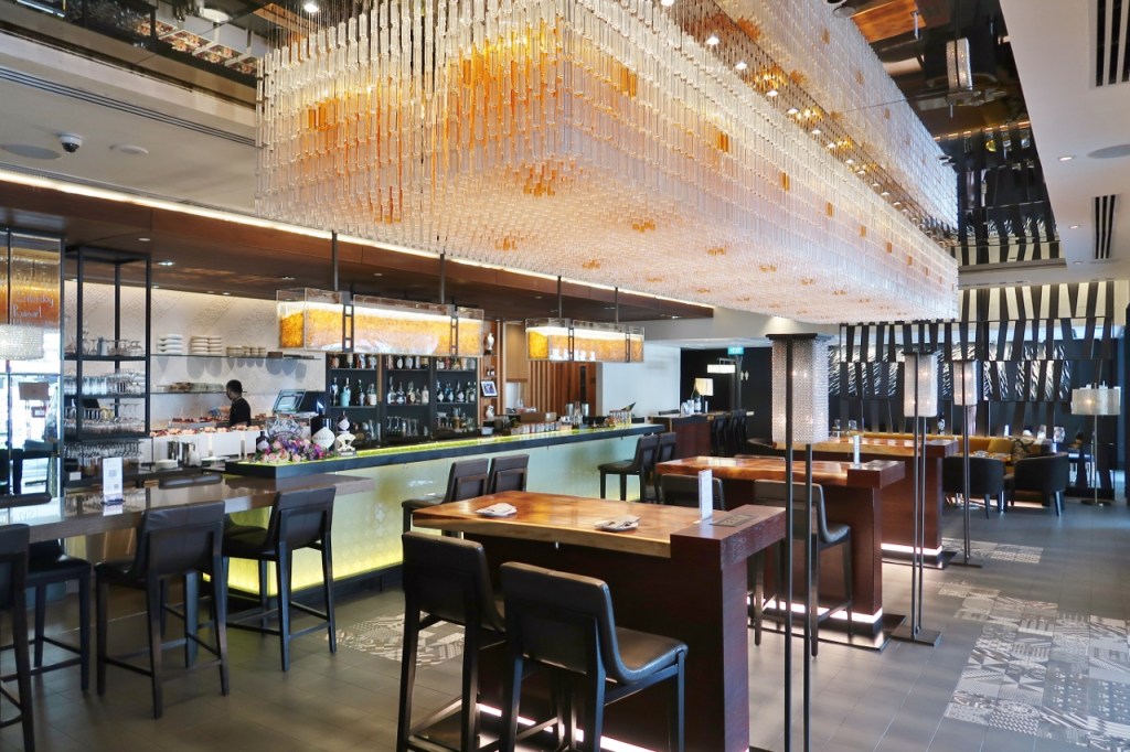 Seating area at Anti:dote restaurant at Fairmont Hotel