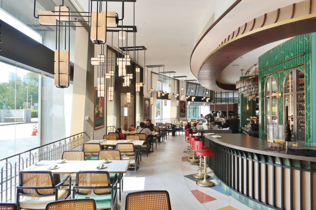 Seating area in the day at Prego restaurant at Fairmont Hotel