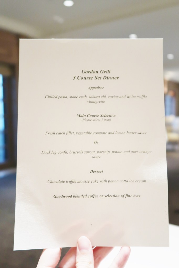 3-course set dinner menu at Gordon Grill at Goodwood Park Hotel