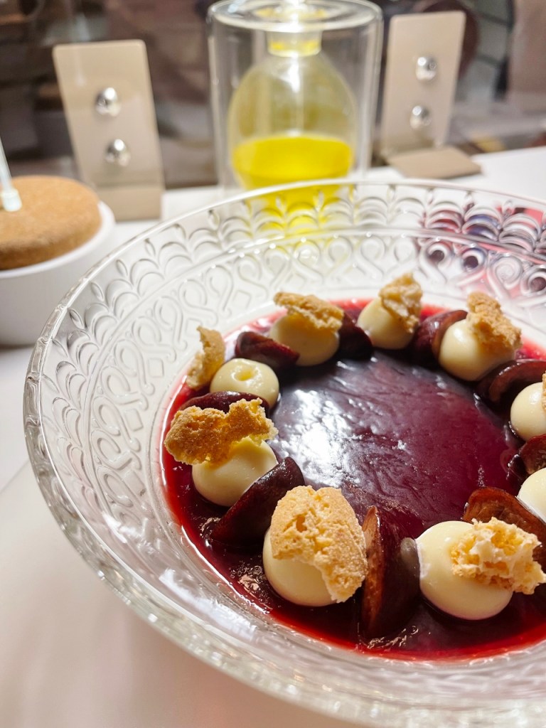 Cherry panna cotta from Osteria BBR by Alain Ducasse restaurant at Raffles Hotel