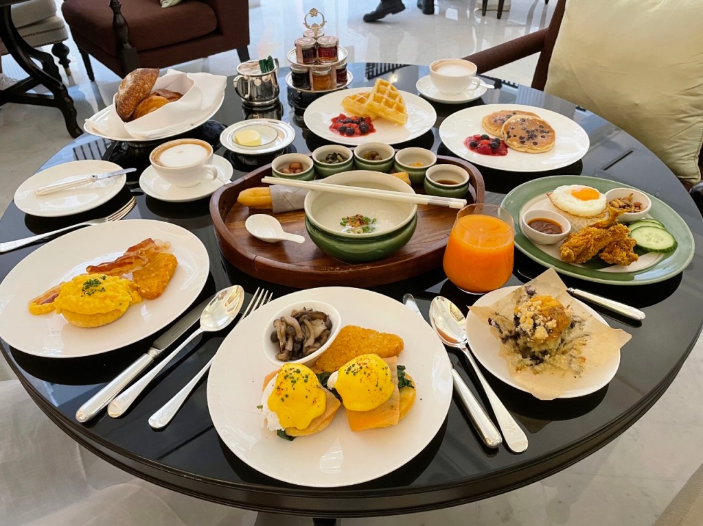 Breakfast dishes from The Grand Lobby at Raffles Hotel
