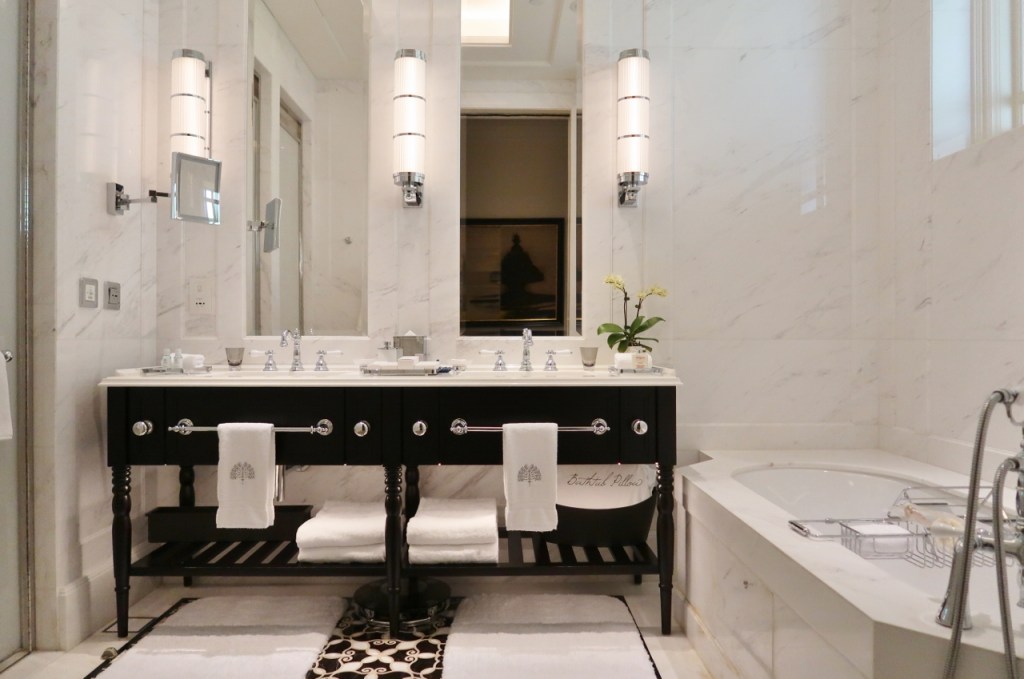 Bathroom in State Room Suite at Raffles Hotel