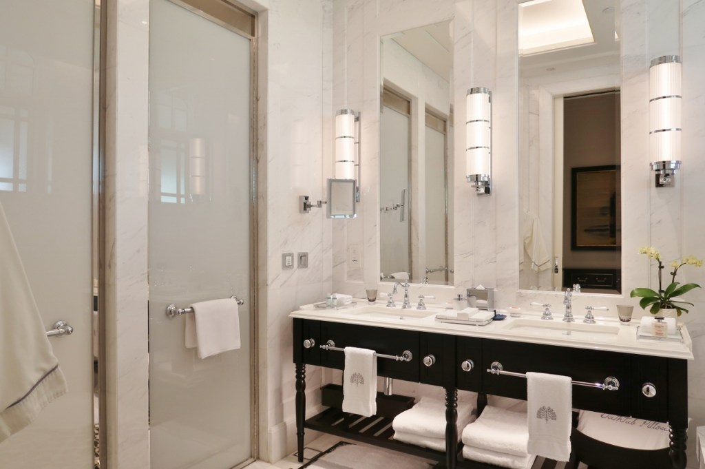 Bathroom in State Room Suite at Raffles Hotel