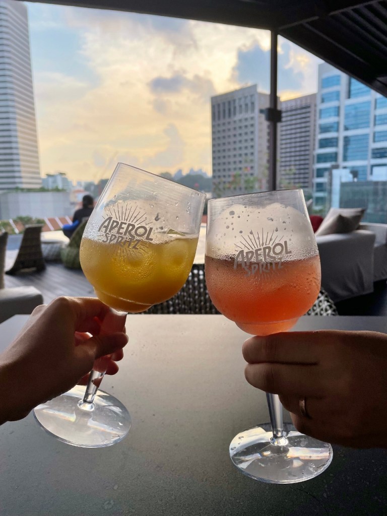 First round of sunset mocktail drinks at Naumi Hotel