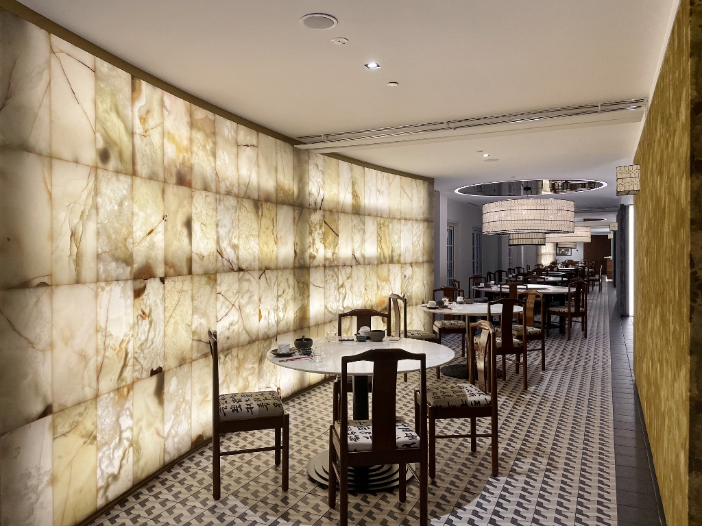 Seating area at Min Jiang restaurant at Goodwood Park Hotel