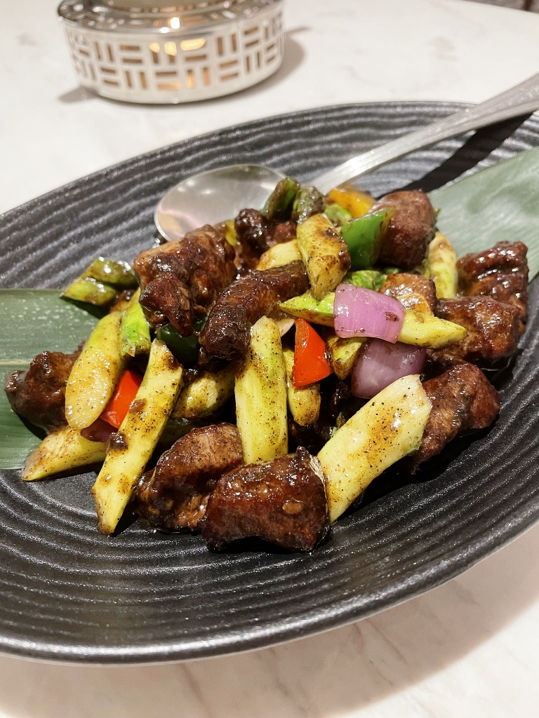 Beef cubes in black pepper sauce from Min Jiang restaurant at Goodwood Park Hotel
