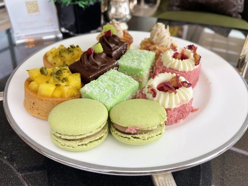 Sweet afternoon tea items from The Landing Point restaurant at The Fullerton Bay Hotel