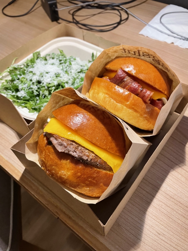 Burgers and salad from Egg Slut restaurant