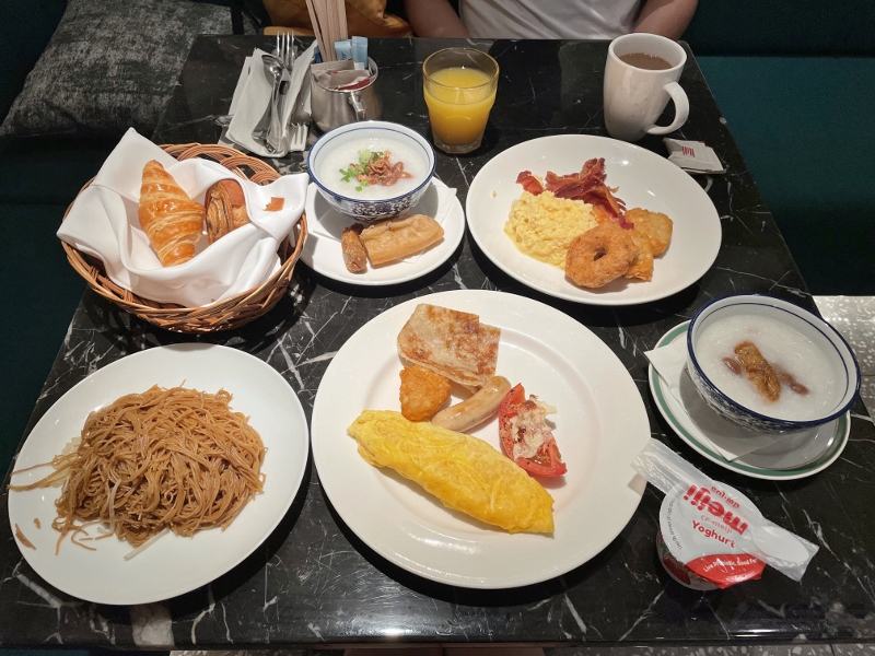 Breakfast buffet dishes from The Orchard Cafe at Orchard Hotel