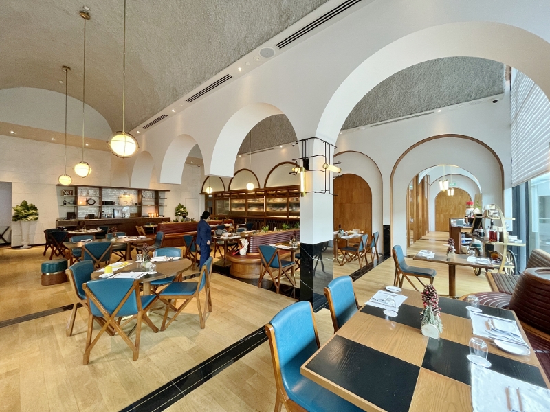 Seating area at Origin Grill Restaurant at Shangri-La Hotel