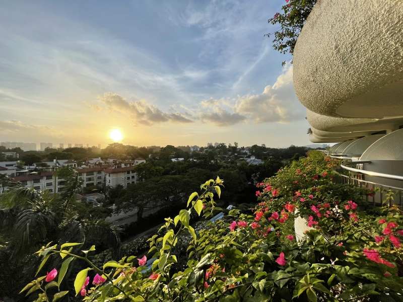 The view from the balcony in Garden Wing Deluxe City View Room at Shangri-La Hotel