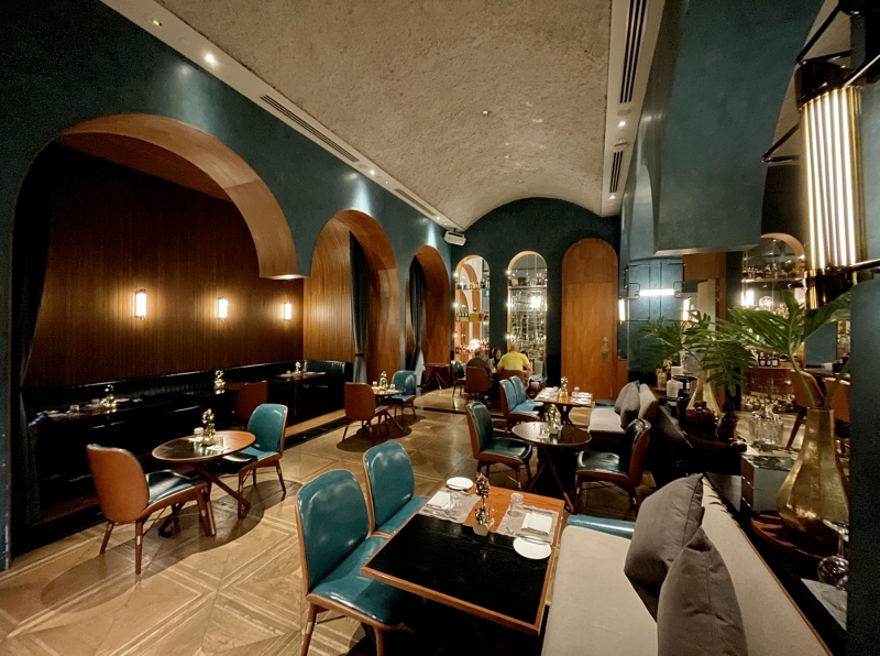 Seating area at Origin Grill Restaurant at Shangri-La Hotel