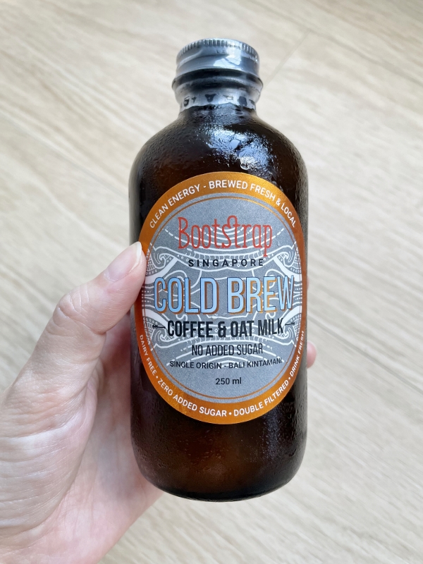 A bottle of Bootstrap Beverages oat milk cold brew coffee