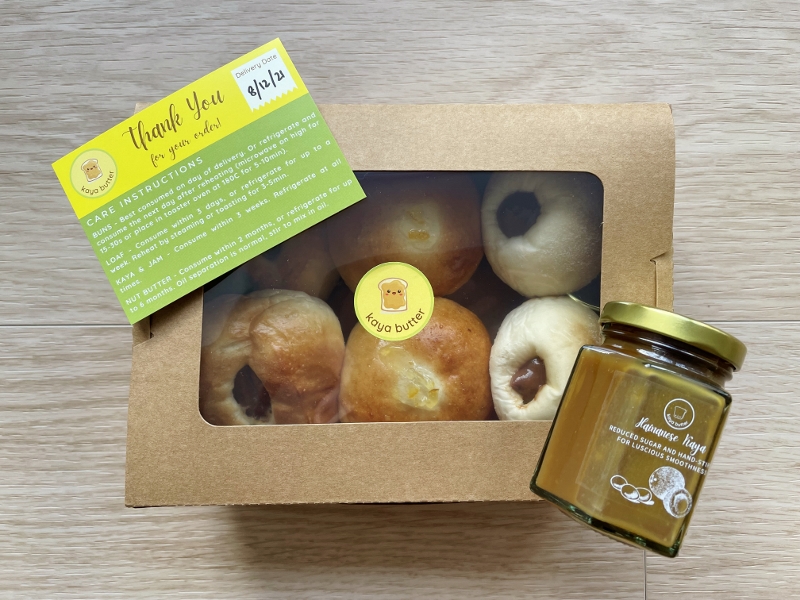 Mixed flavours bun box and a jar of Hainanese kaya from Kaya Butter bakery
