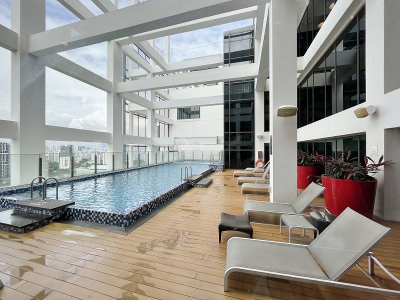 Swimming pool at the Skyline Lounge & Terrace at One Farrer Hotel