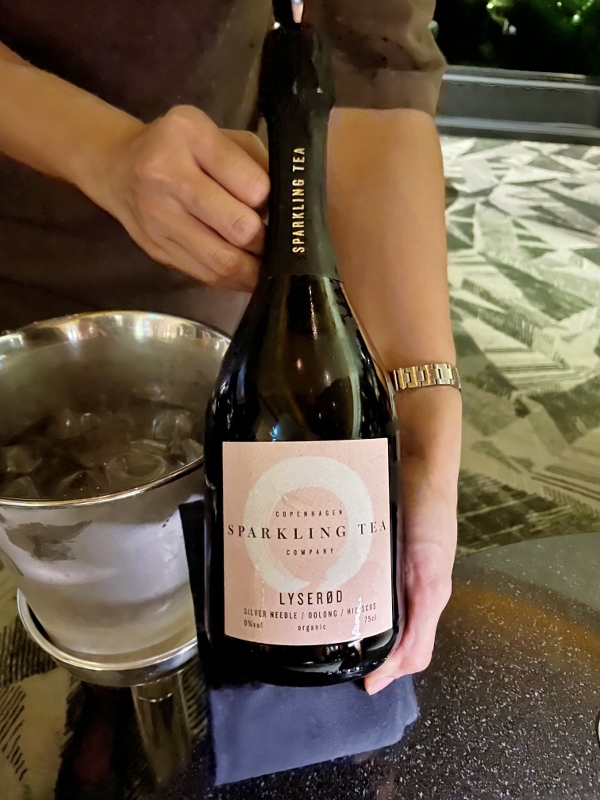 Complimentary bottle of sparkling tea at One-Ninety Bar at Four Seasons Hotel