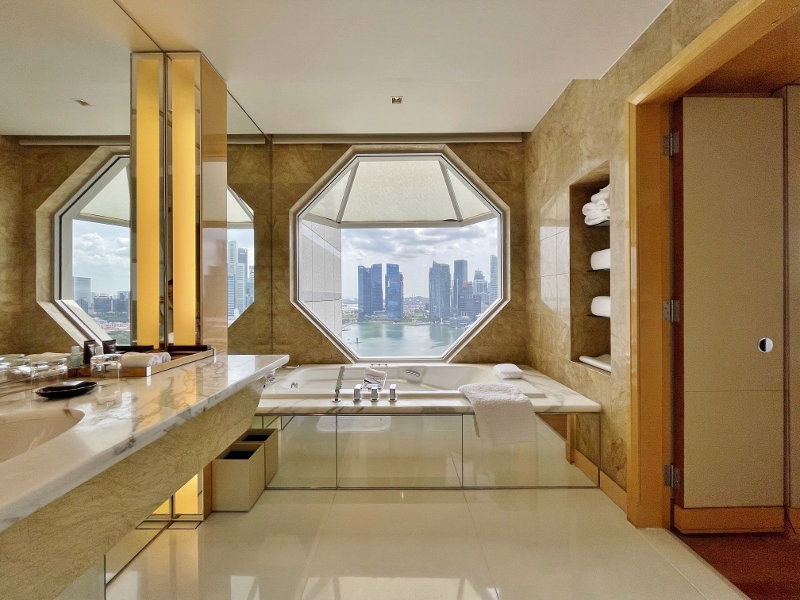Bathroom in Club Deluxe Marina Room at The Ritz-Carlton Millenia Hotel