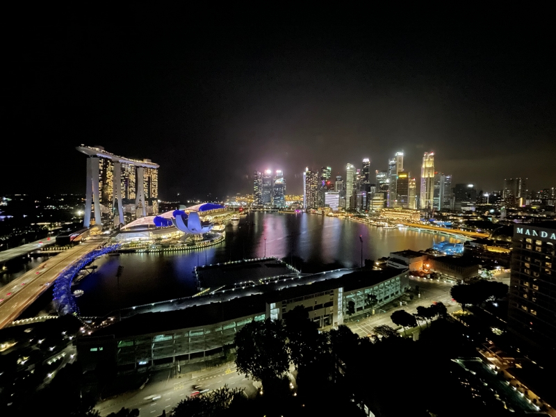 The night view from Club Deluxe Marina Room at The Ritz-Carlton Millenia Hotel