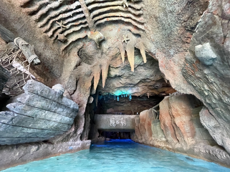 Entering a grotto cave along the Adventure River at Adventure Cove Waterpark theme park