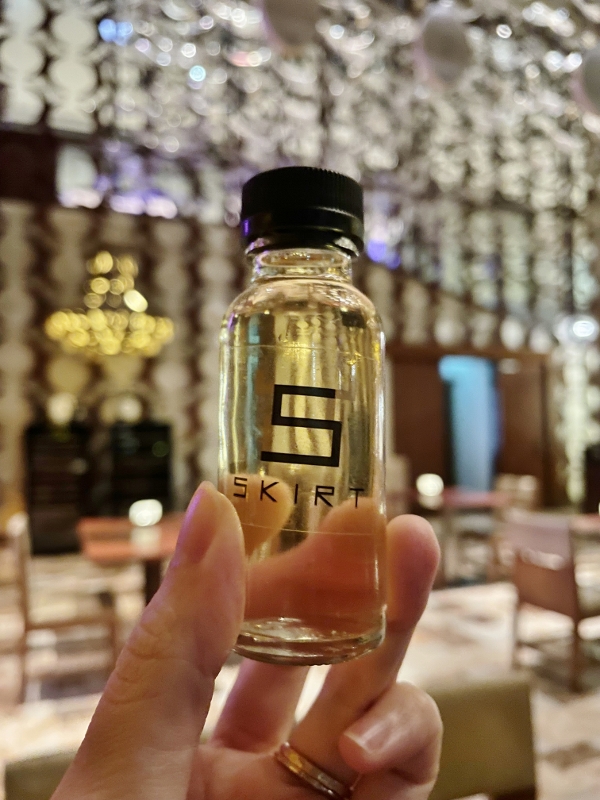 A small bottle of palate cleanser from from SKIRT restaurant at W Hotel Sentosa Cove