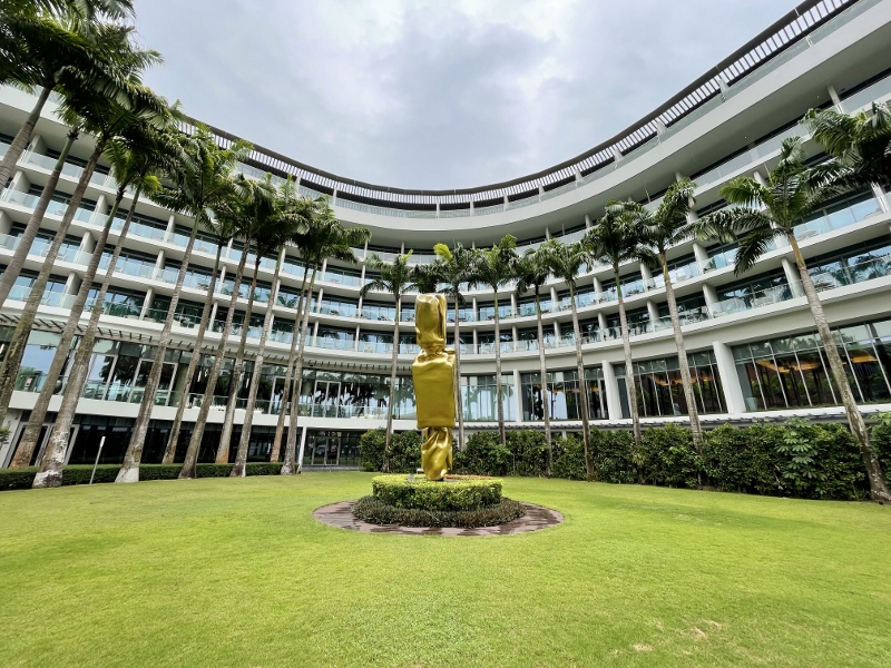 The day view of W Hotel Sentosa Cove's building facade from W Lawn