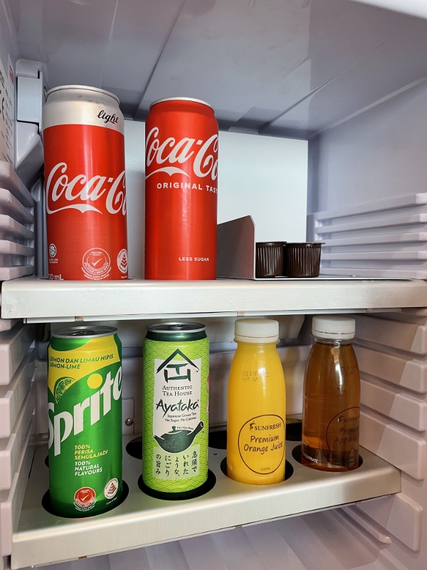 Mini-bar drinks in Pacific Club Room at Pan Pacific Hotel