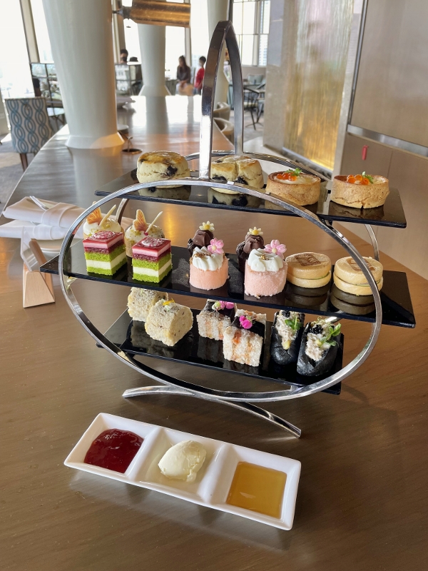 Afternoon tea items at the Pacific Club Lounge at Pan Pacific Hotel