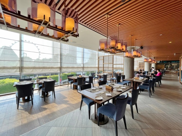 Seating area at Edge restaurant at Pan Pacific Hotel