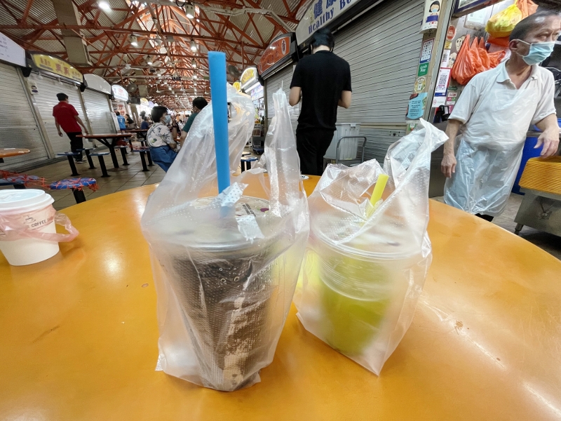 Grass jelly and sugarcane drinks from Maxwell Food Market during our local precinct tour by The Clan Hotel