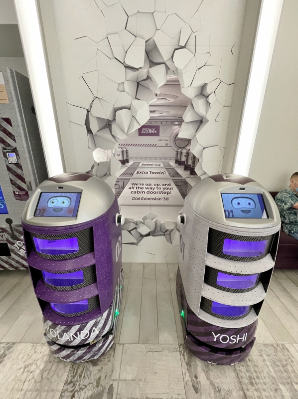 Yoshi and Yolanda robot butlers from YOTEL Orchard Hotel