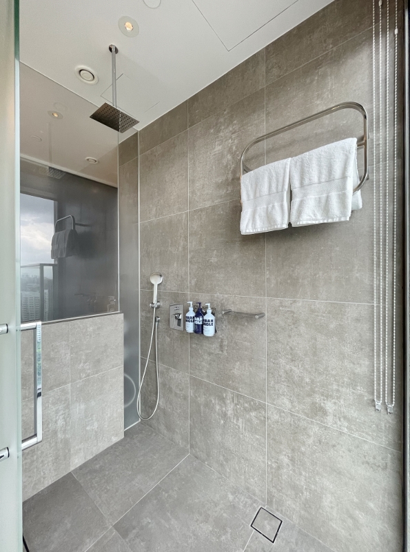 Shower area in VIP King Suite View at YOTEL Orchard Hotel