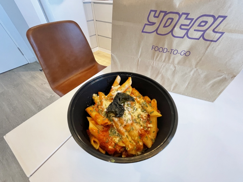 Pasta pomodoro dish from Komyuniti restaurant at YOTEL Orchard Hotel