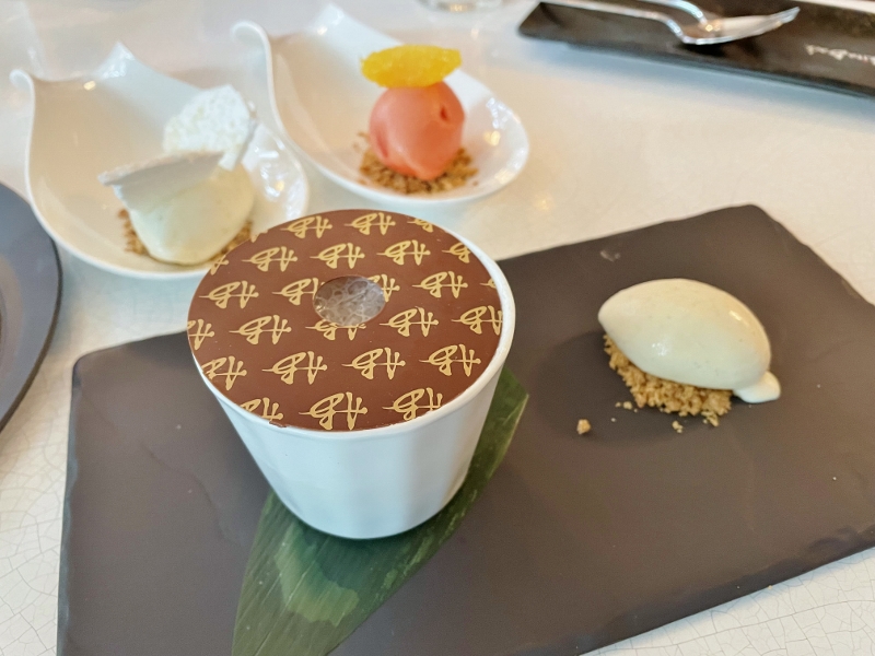 Homemade ice cream, sorbet and chocolate in a cup dessert from Akira Back japanese restaurant at JW Marriott Hotel South Beach