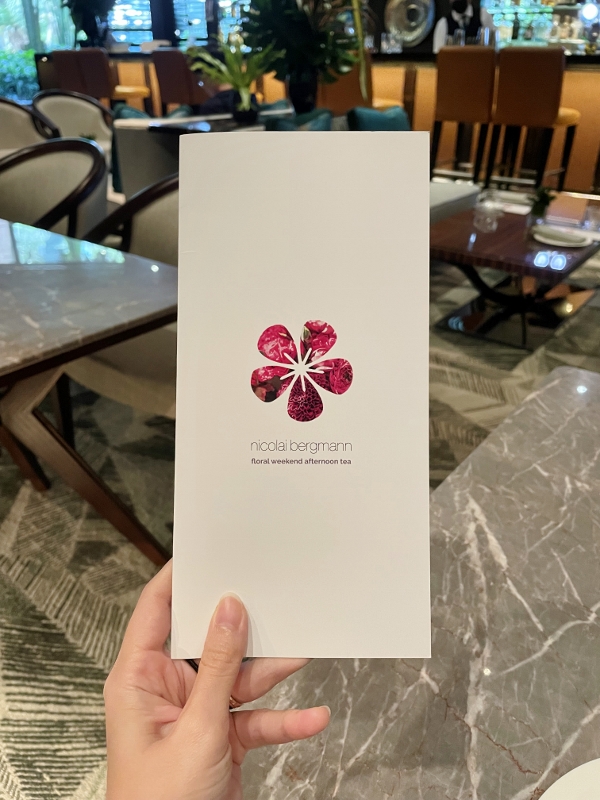 Floral afternoon tea menu by Nicolai Bergmann from One-Ninety Bar at Four Seasons Hotel