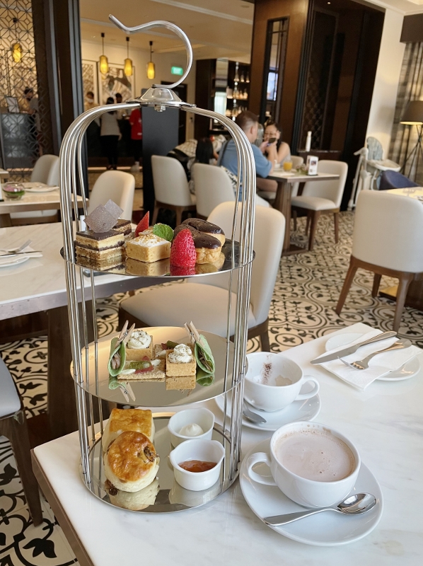 Afternoon tea food items at Crystal Club Tablescape Lounge on level 3 at Grand Park City Hall Hotel