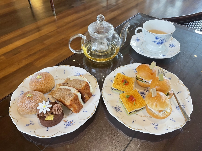 Afternoon tea items at The Living Room lounge at Capella Hotel