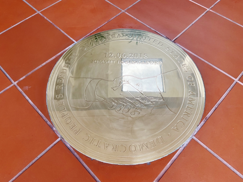 Trump-Kim summit commemoration plaque at Capella Hotel