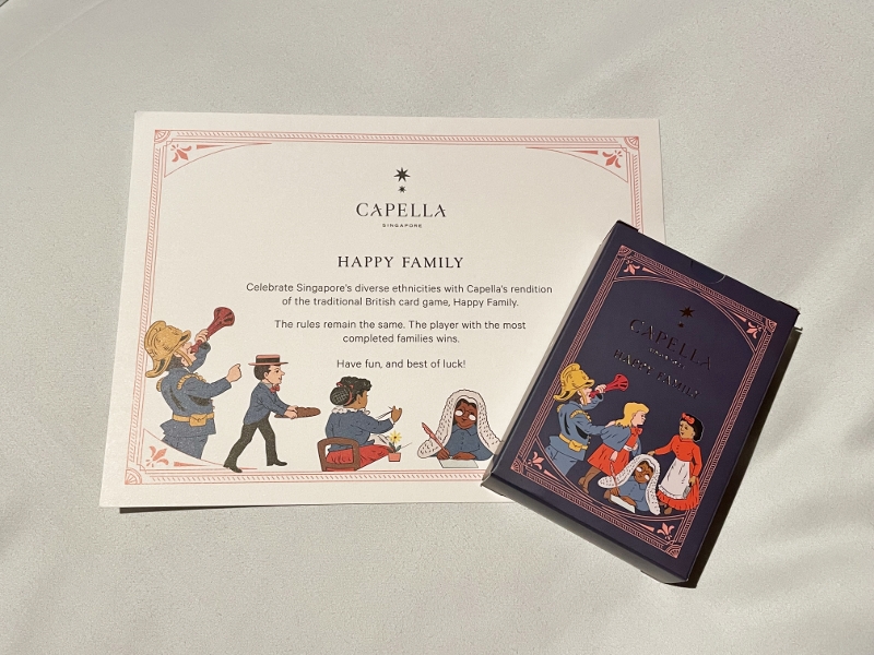 Happy Family card game from turndown service in Premier Garden Room at Capella Hotel