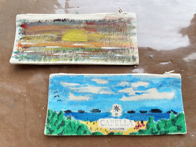 Our finished painted products from the Sustainable Art & Craft workshop at Capella Hotel