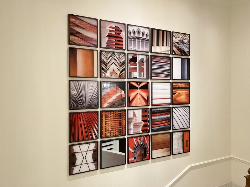 Photo art collage at The Living Room entrance at Capella Hotel